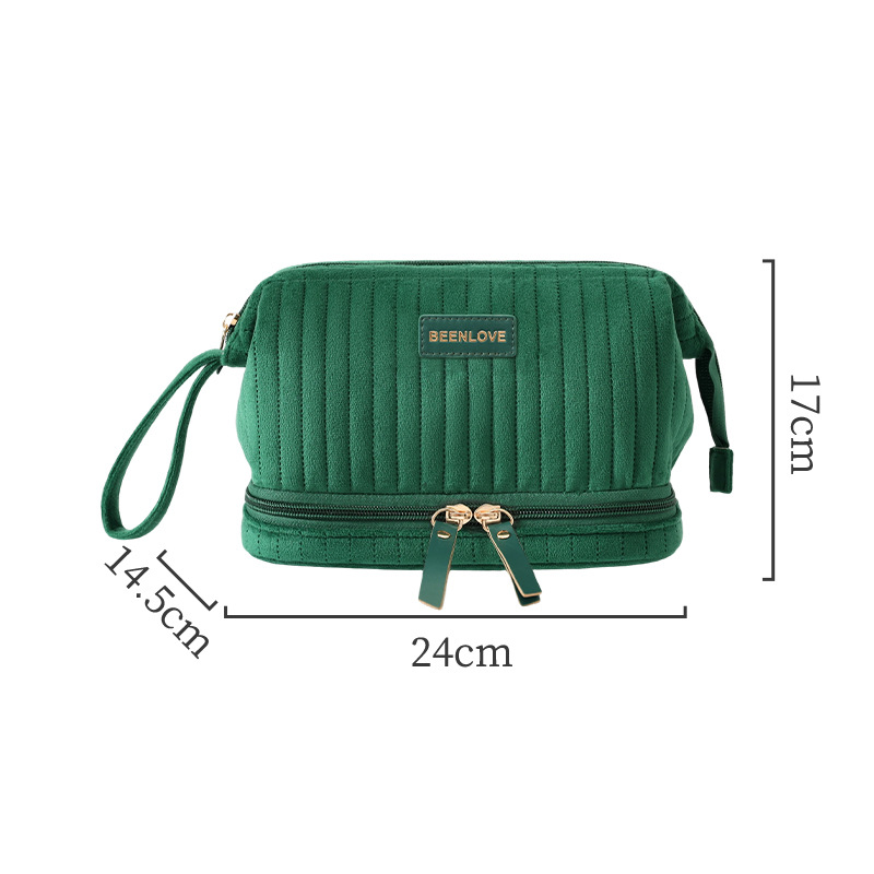 Nuevo paquete de maquillaje de terciopelo holandés transfronterizo de doble capa bolsa de maquillaje de viaje bolsa de maquillaje de gran capacidad bolsa de maquillaje de maquillaje de almacenamiento