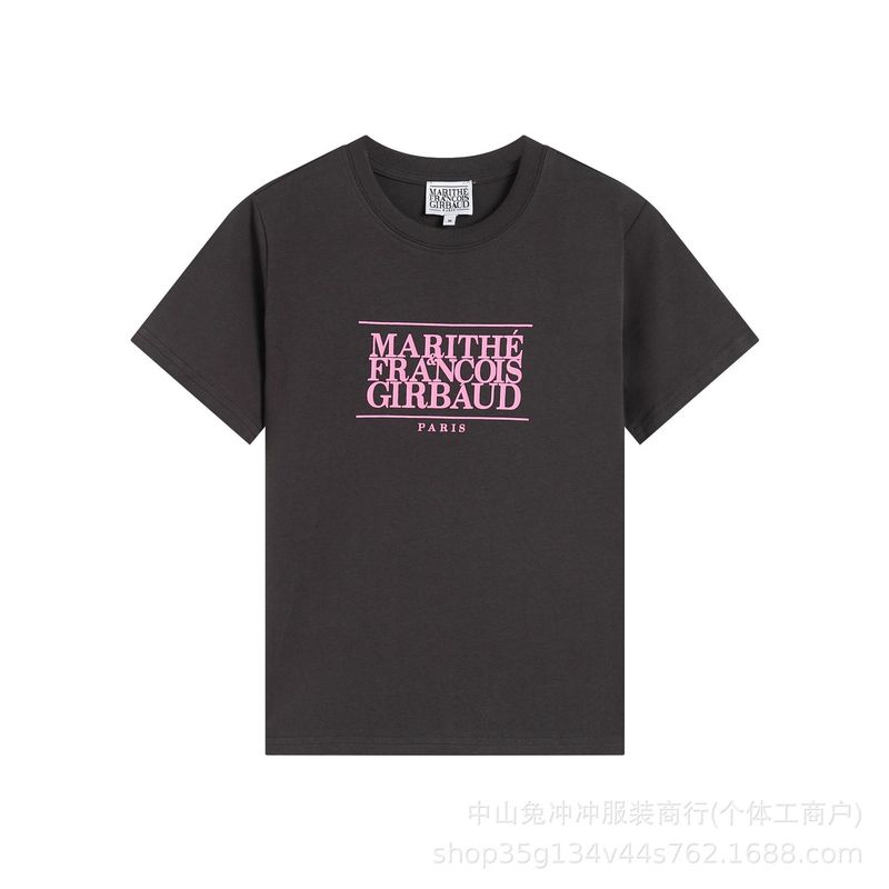 韩国marithe字母刺绣印花休闲正肩短袖男女同款重磅T恤一件代发潮|undefined