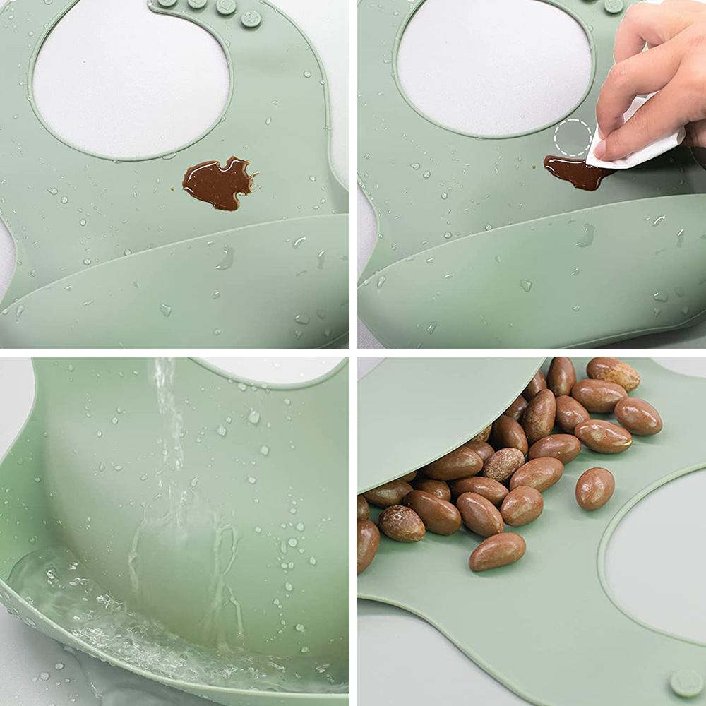 现货婴儿硅胶围兜宝宝吃饭口水巾防水食饭兜围嘴小孩儿童口水兜