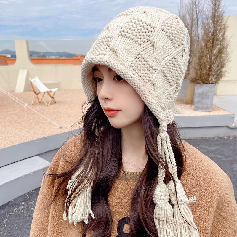 Chapeau japonais en laine pour femmes, doux et mignon, mode polyvalent, visage, petit couvre-chef tissé à la main, chaleur d'hiver, nouvelle collection_voghion.com