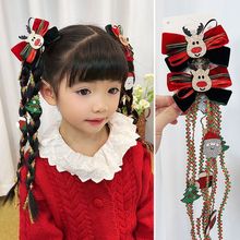 2025圣诞节日新款麋鹿圣诞老人元素蝴蝶结发夹红绿丝带编发夹发饰