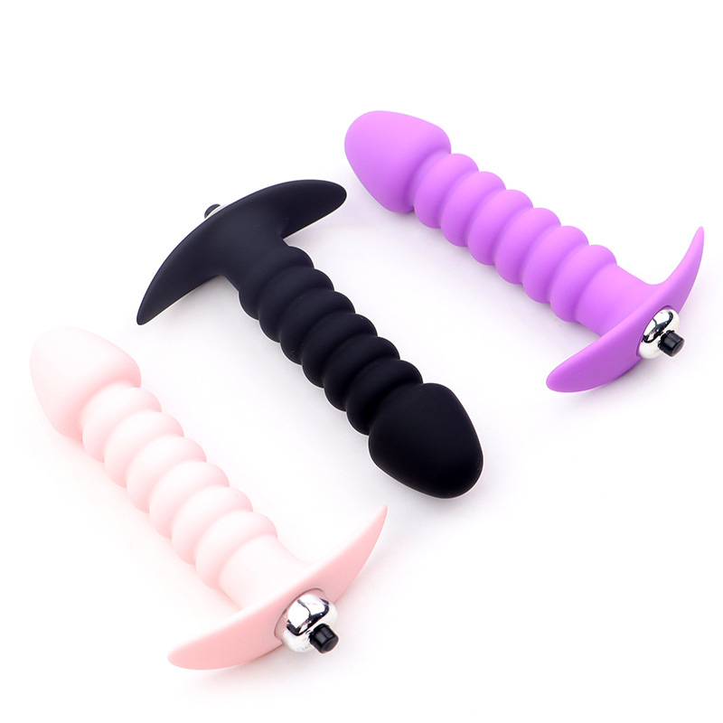 Vibrating Silicone Anal Plug with Ribbed Texture and Button Control — detail image 6
