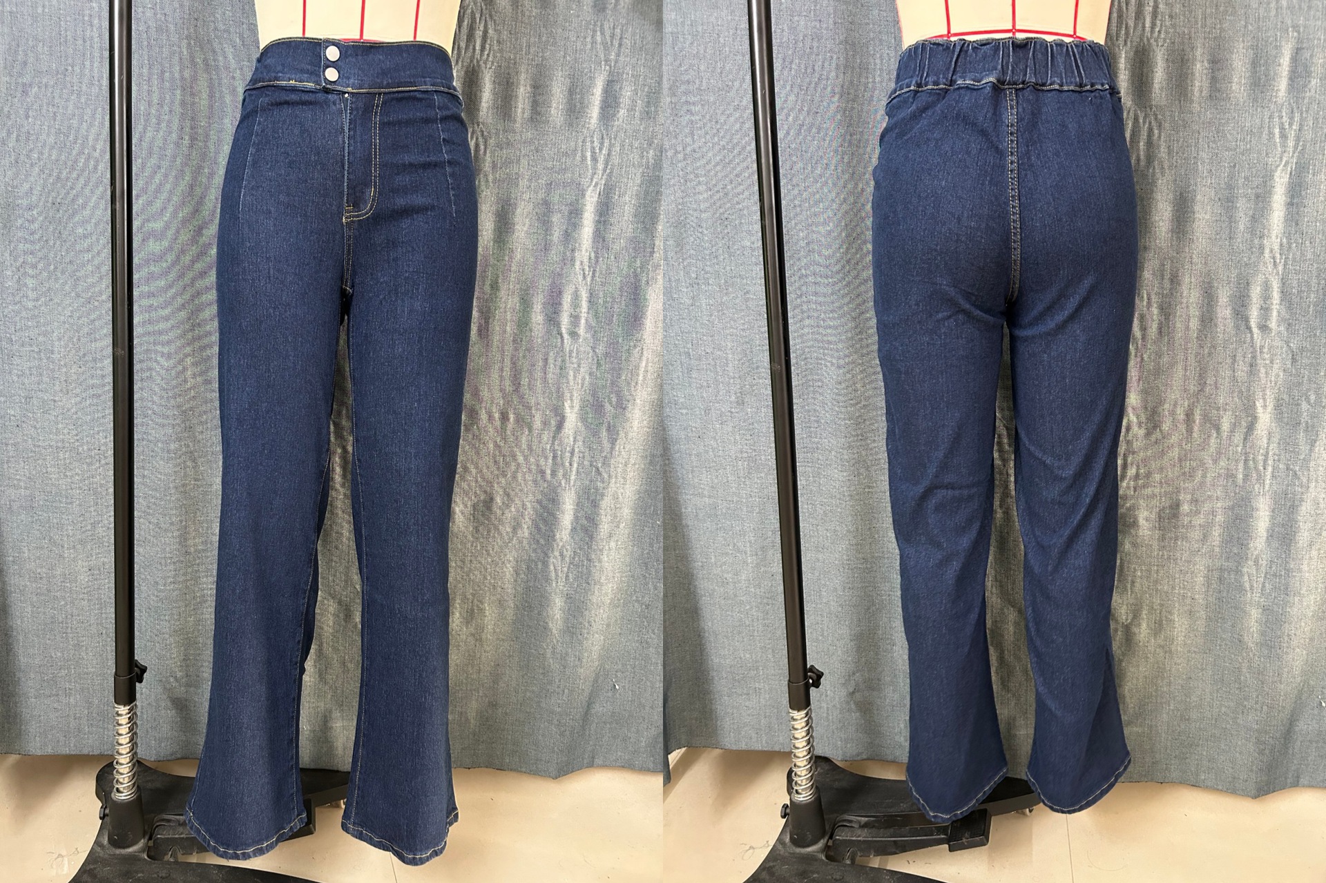 Högmidjade jeans med raka ben för damer med dubbla knappar_voghion.com