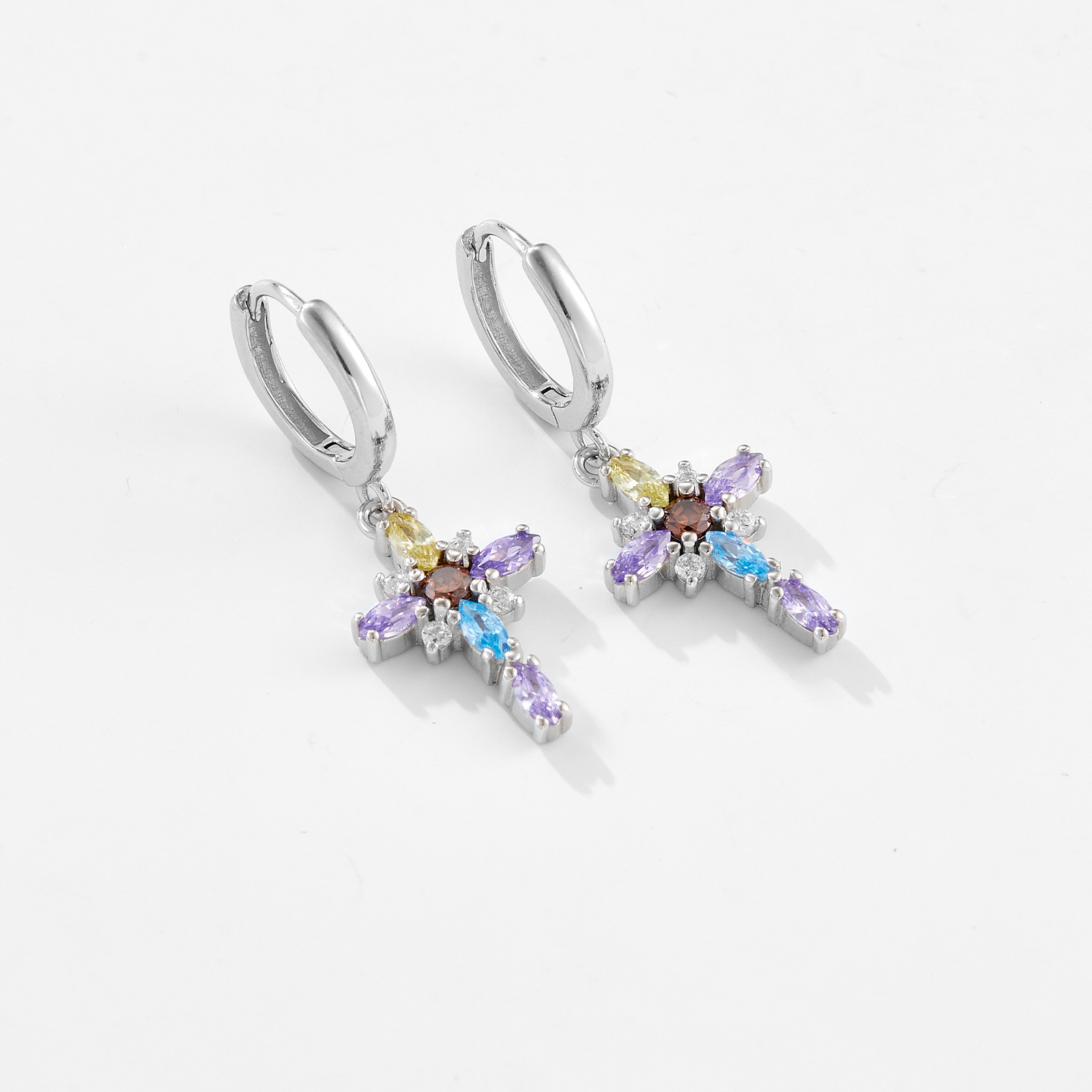 Drop Earrings Classification 1 Pair Quantity 1 Pair 18K Gold Plated White Gold Plated 925 Sterling Silver Zircon Cross Drop Earrings