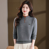 秋冬季年轻款边珍珠扣双层领宽松内搭打底毛衣半高领纯色针织衫女，女装针织衫/毛衣，妃慕昵服饰