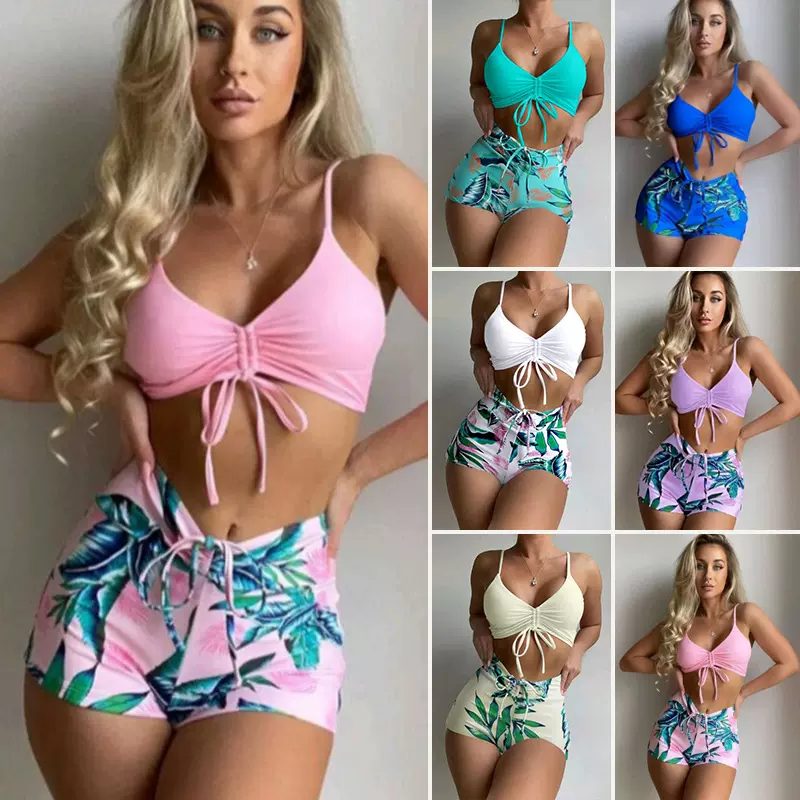 2026年欧美爆款跨境亚马逊分体两件套比基尼大码bikini平角泳衣女
