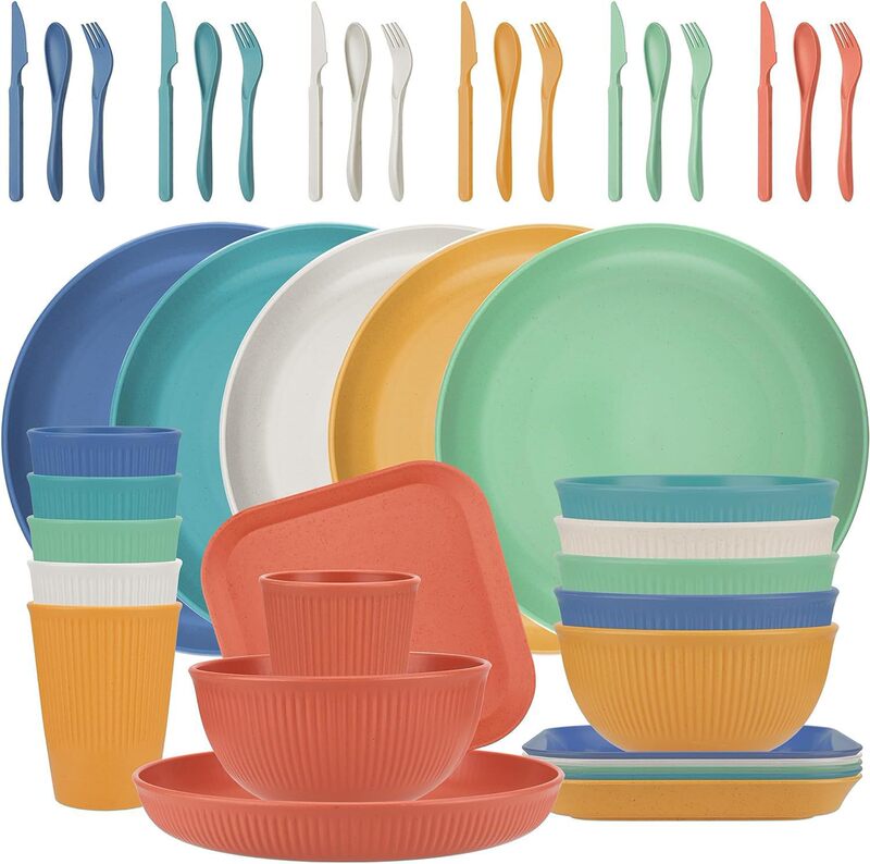 Cross-Border Wheat Straw Dishes, Plates, Knives, Forks, Spoons and Cups 42-Piece Set Mixed-Color Plastic Plates, Bowls, Cups, Square Dishes and Tableware Sets Cross-Border Wheat Straw Dishes, Plates, Knives, Forks, Spoons and Cups 42-Piece Set Mixed-Color Plastic Plates, Bowls, Cups, Square Dishes and Tableware Sets