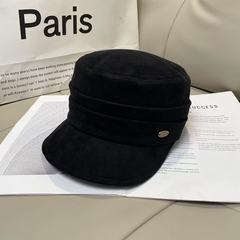古早浪漫麂皮绒褶皱平顶马术帽2025新款复古做旧休闲报童帽显脸小