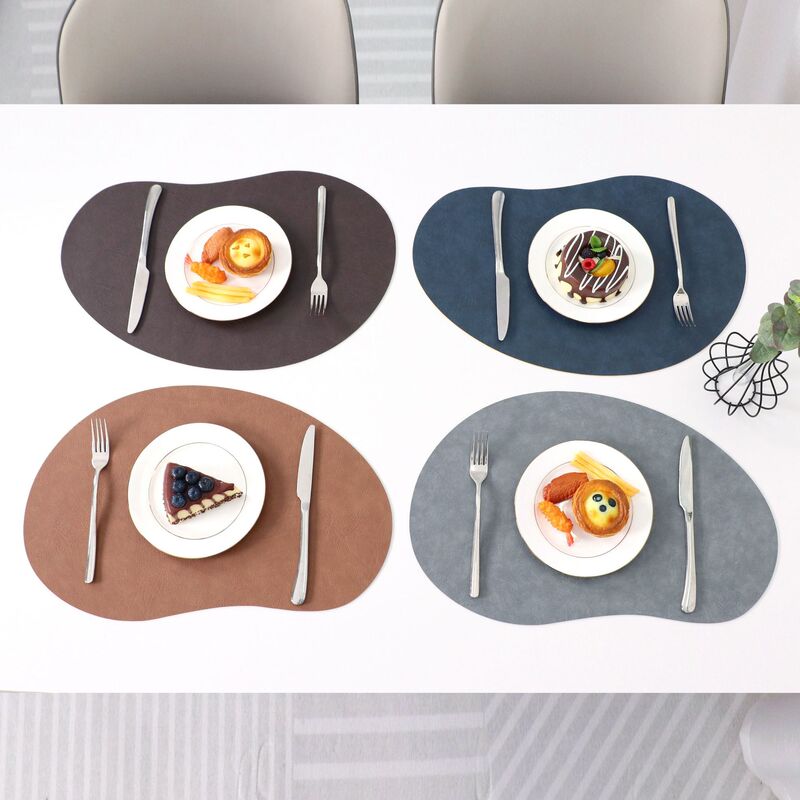 新しいマンゴー型牛革パターンプレースマット pu レザー西洋プレースマット断熱防水耐油正方形ディナープレートテーブルマットカスタマイズ|undefined