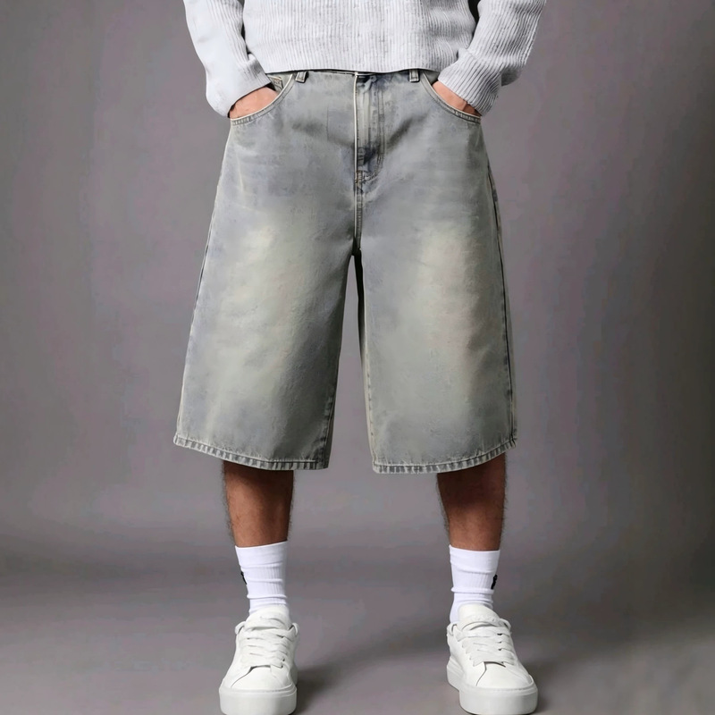 Cross-Border Foreign Trade European and American Street Fashion Denim Shorts, Personalized Straight-Leg 6-Point Denim Shorts for Men, Trendy and Versatile Cross-Border Foreign Trade European and American Street Fashion Denim Shorts, Personalized Straight-Leg 6-Point Denim Shorts for Men, Trendy and Versatile