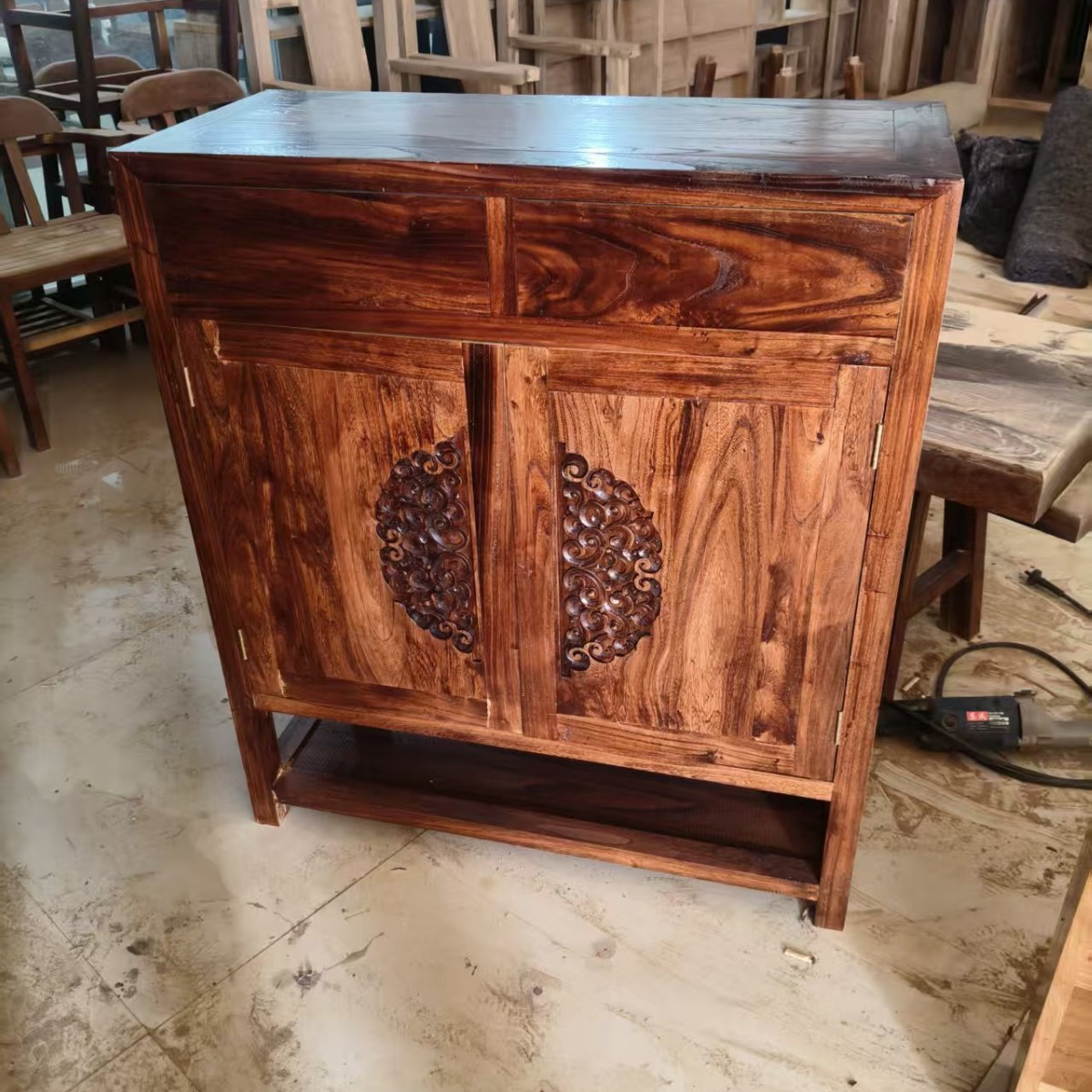 Retro Old Elm Wood Chest of Drawers, Living Room Wall-Mounted Sideboard, Tea Cabinet, Tea Set Storage Cabinet, Modern Storage Cabinet, Solid Wood