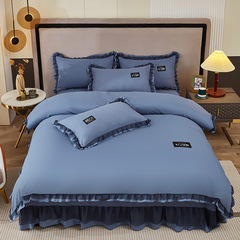 2024新款親膚棉四件套水洗棉磨毛純色被套單雙人床裙款四季通用