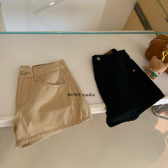 WGWE高腰复古简约辣妹通勤百搭休闲显瘦a字牛仔直筒短裤女夏W6712