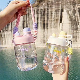 New Korean style large capacity plastic cup double drinking straw Cup cute high-looking Internet celebrity portable water Cup girl
