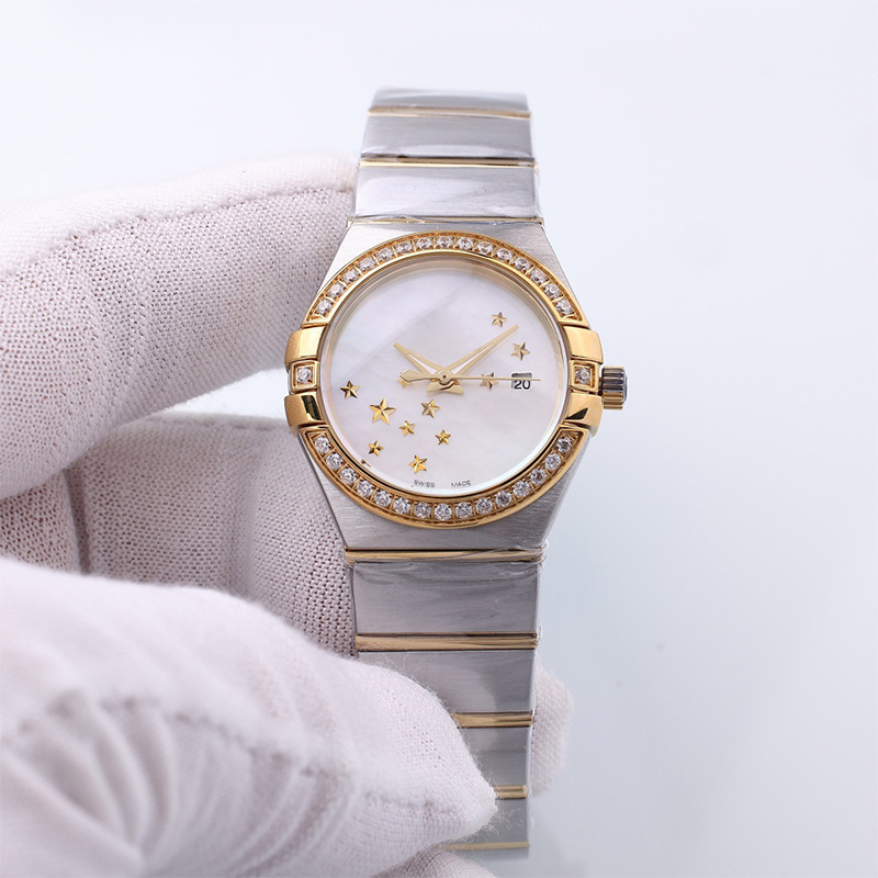 New Oujia Constellation Series Three-Pin Pearl Shell Face 28mm Diamond Ring Gypsophila Steel Band Women's Quartz Watch New Oujia Constellation Series Three-Pin Pearl Shell Face 28mm Diamond Ring Gypsophila Steel Band Women's Quartz Watch