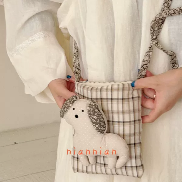 niannian autumn and winter new handmade cartoon plaid floral trendy children's shoulder crossbody bag handbag