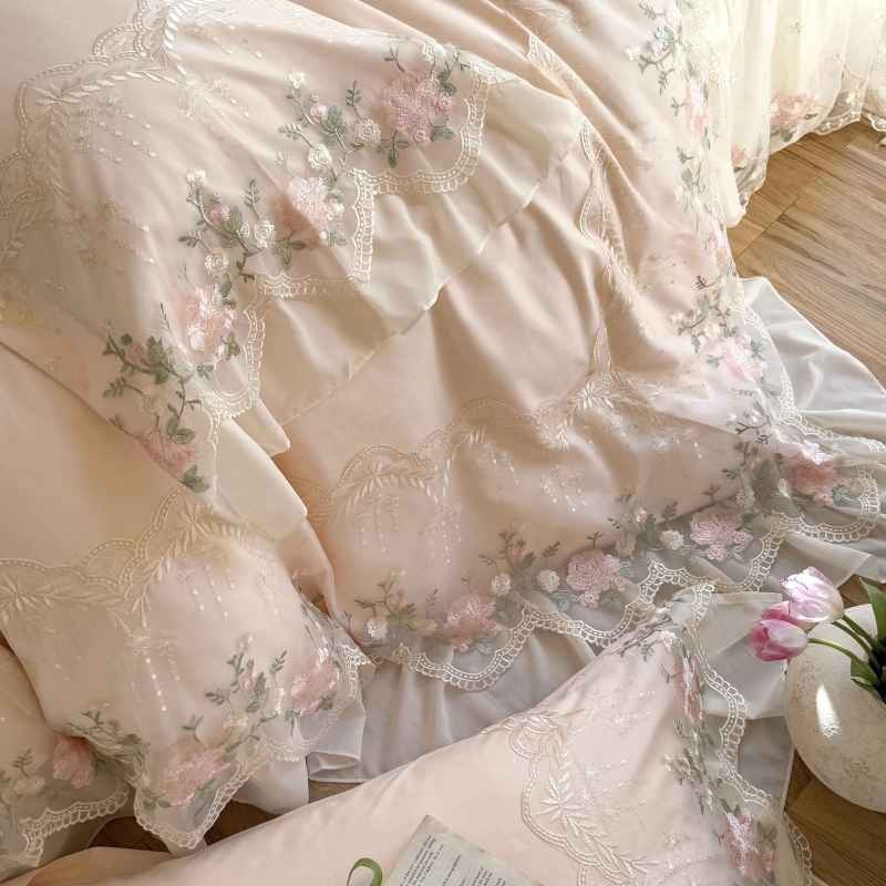 Fragrant flowers |     花のような純綿レースベッドカバー4点セット 高級マスターベッドルーム4点セット オールシーズン|undefined