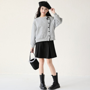 South Korea children's clothing girls vests suit 2024 autumn big children's cardigan top skirt two-piece foreign style