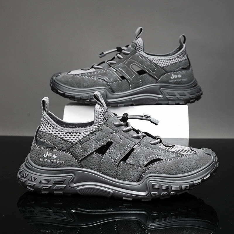 Летние полые сандалии дышащие на открытом воздухе Shuoxi обувь мужское вождение нескользящая и износостойкая спортивная прогулка повседневная пляжная обувь