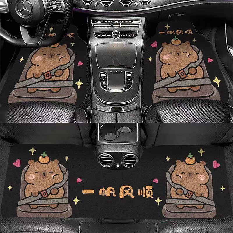 Cartoon Car Floor Mats, Universal Driving Car Floor Mats, Rear Row Conjoined Mats in the Car, Dust Removal, Easy Care Wire Ring Floor Mats