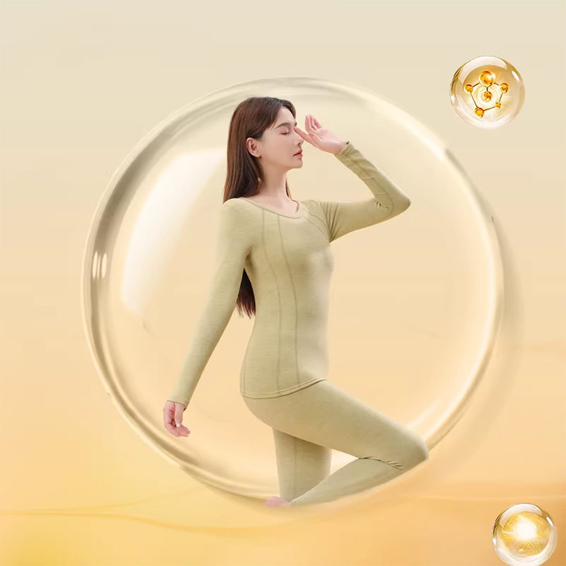 Women's cashmere and silk thermal underwear set, fleece-lined autumn and winter thermal top and pants, seamless and close-fitting base layer