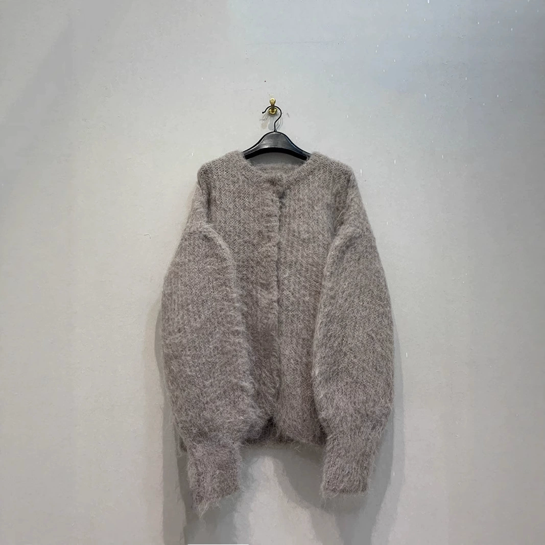 Сушеный журавль осень и зима Новый мохеровый длинный шерстяной винтажный вязаный кардиган в японском стиле теплый толстый мягкий клейкий верхний слой