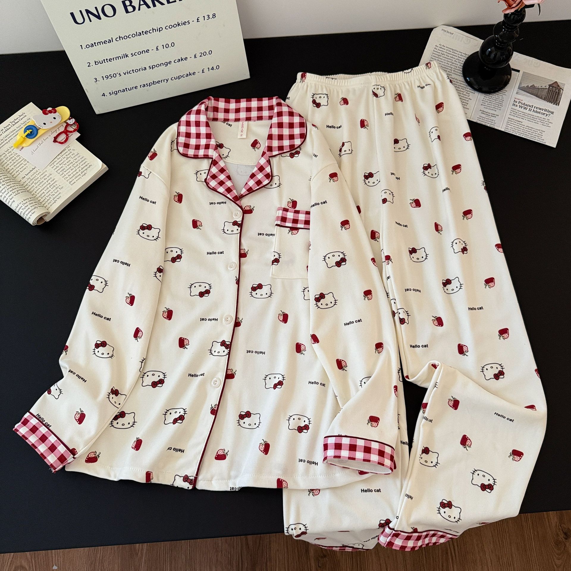 Al por mayor transfronterizo de camisa 260g pijamas de mujeres de dibujos animados otoño invierno cardigan cálido engrosado con solapa japonesa conjunto de ropa para el hogar