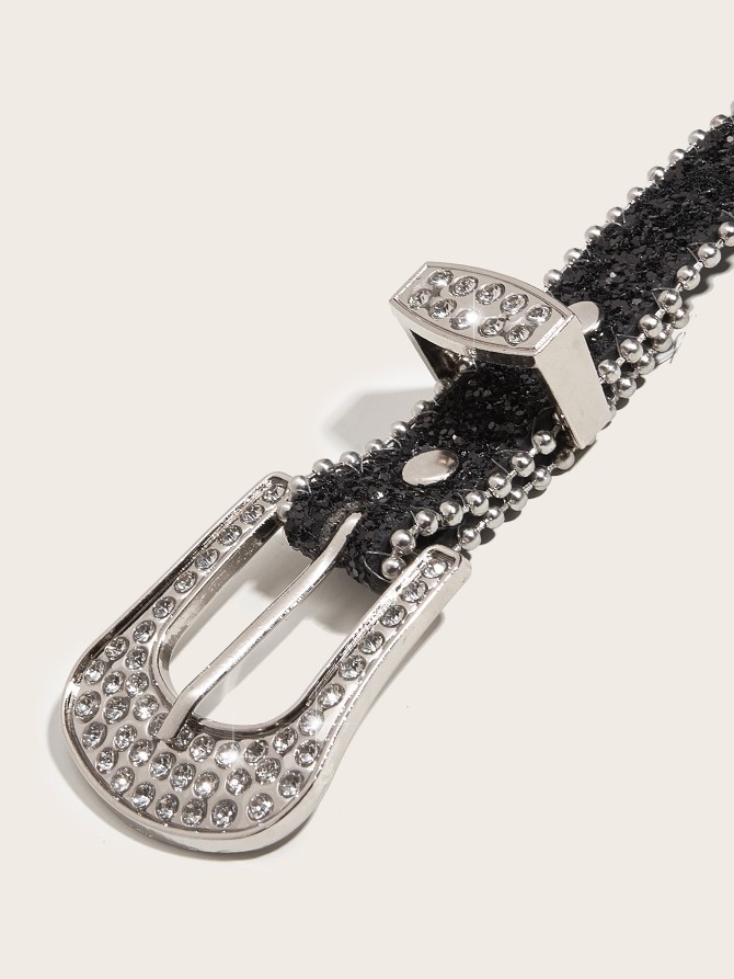 2024 New Fashion Versatile Water Diamond Willow Nail Silver Needle Button Thin Belt Women's Jeans Belt Dress Decoration Narrow Accessories_viptrois.com