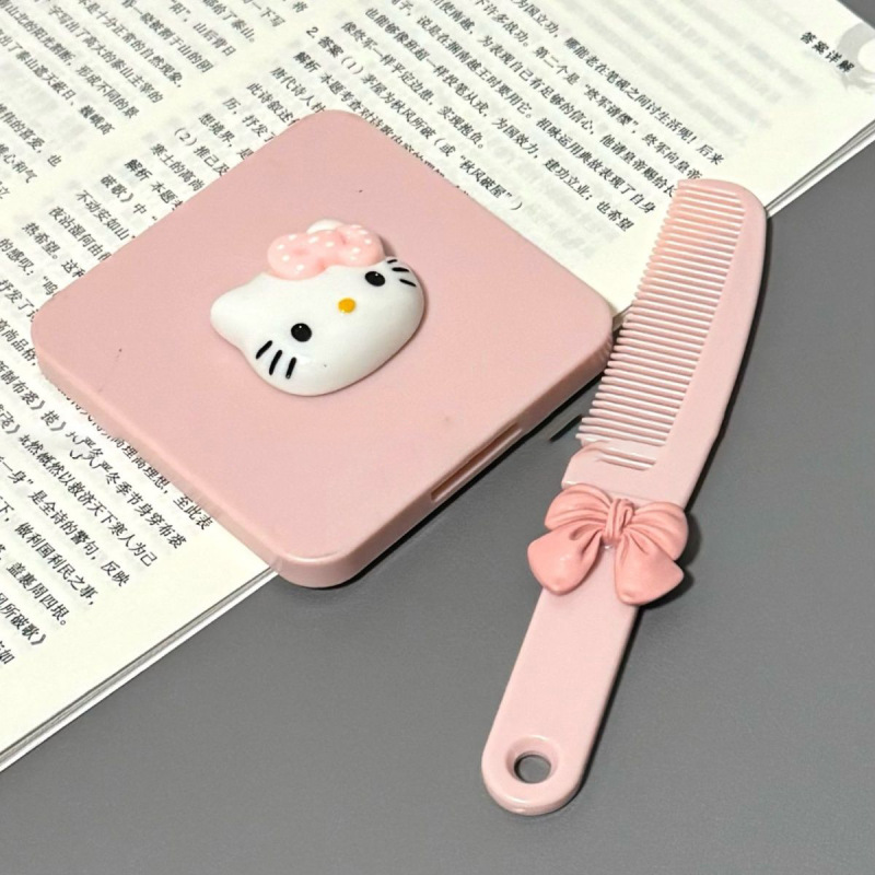 新しい種類のkitty猫のハンドルの鏡は櫛を持って携帯して化粧の鏡の少女の心の鏡の櫛の一体の小さい鏡を持ちます。|undefined