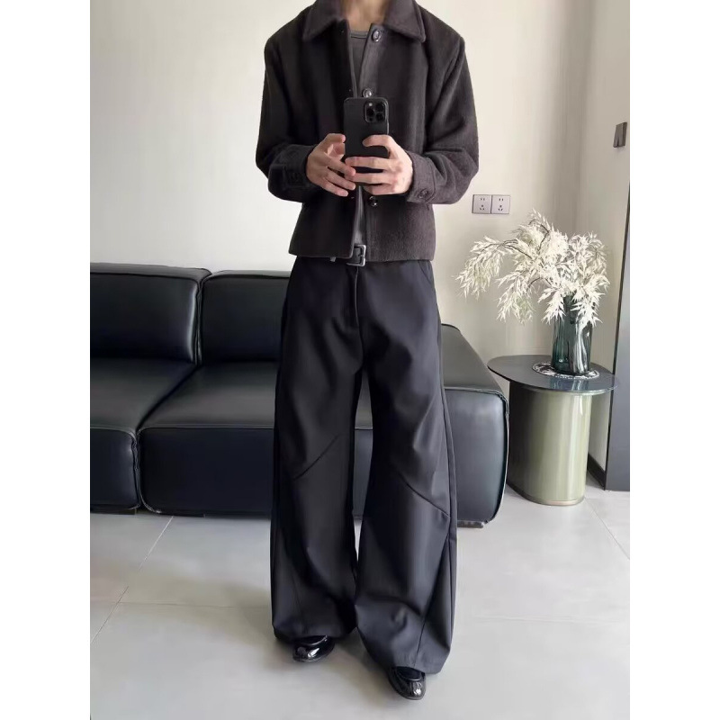 Black Casual Trousers Men's Summer High Waist Straight American Style Student Tooling Pants High Street Vibe Machete Pants