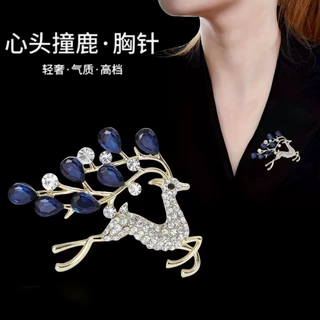 欧美复古合金镶钻小鹿胸针古典气质女士开衫披肩胸花饰品大衣别针