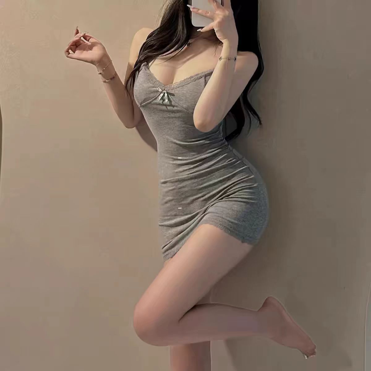 Soft Yanluo autumn sexy underwear pure desire suspender waist tight short skirt flirting without temptation hip-packing dress