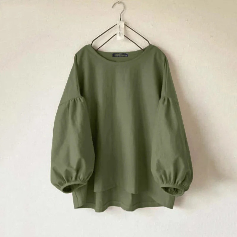 Elegant Retro Long Sleeve Blouse For Women Solid Colour Work Top_voghion.com