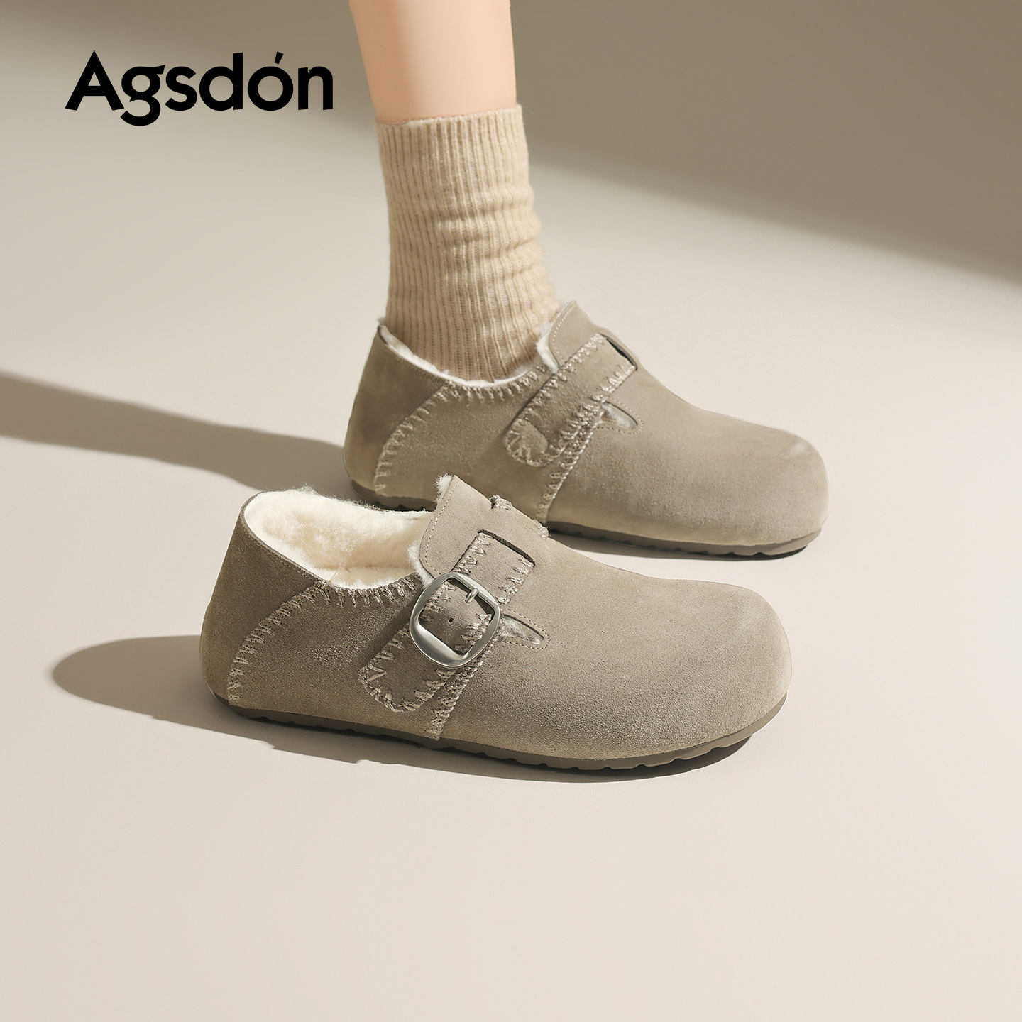 Augu Lion Dengjia veludo Boccan zapatos de mujer 2025 nuevo invierno suela gruesa un pie todo incluido botas de nieve de peluche zapatos de algodón