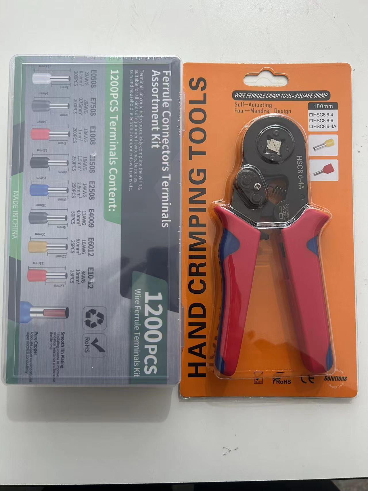 Terminales de Cableado Tipo Tubo VE Europeos Prensados en Frío, 1200 Piezas, Alicates de Engarzado HSC8 6-4A, Juego Combinado de Alicates de Engarzado