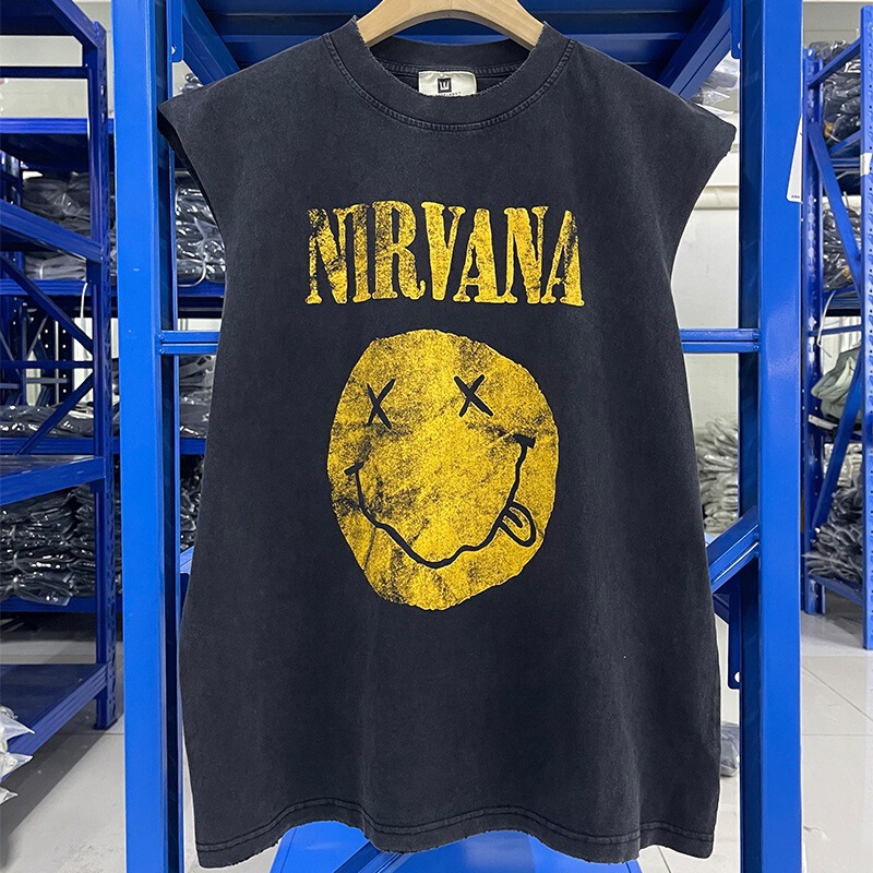 Nirvana Band Cobain Vintage American Retro Rock Punk Sleeveless Washed Vest T-Shirt Men's Trendy