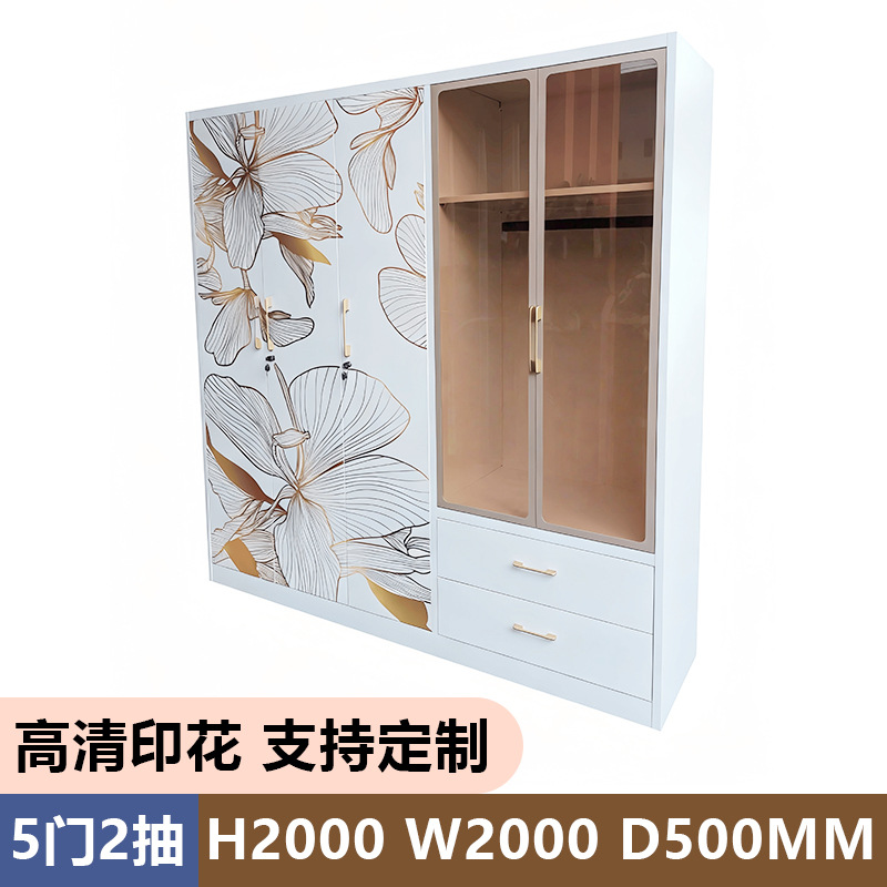 Ásia oriental venta de cinco puertas impresas armario de acero dormitorio doméstico con cerradura almacenamiento armario fábrica de comercio exterior image 7