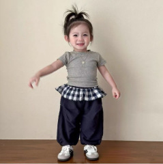 婴幼儿套装2025新款夏季洋气儿童短袖T恤宝宝格子屁帘休闲工装裤