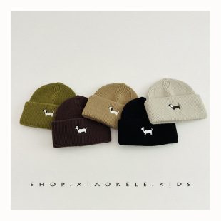 Children's hat autumn and winter warm South Korea with baby knitted hat puppy embroidery boys and girls wool ear protection cap