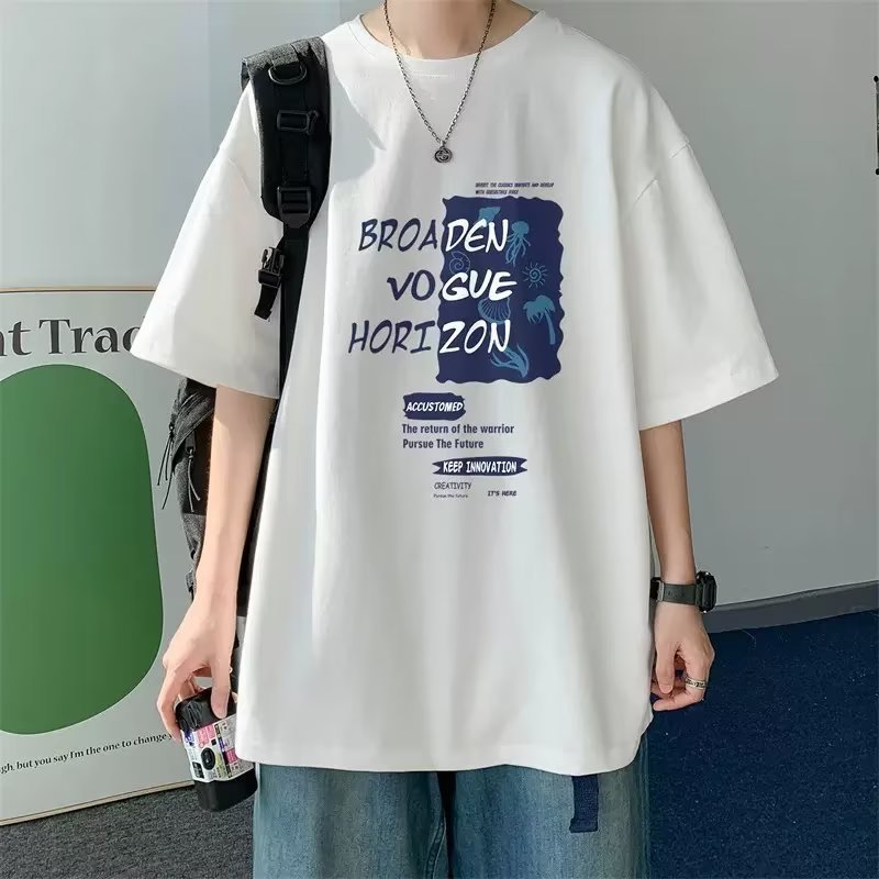 夏の新作半袖ルーズTシャツメンズトレンディカジュアル半袖トレンドTシャツボトリングシャツ五分袖トップ|undefined