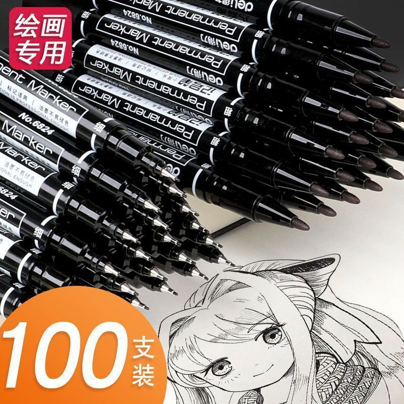 黒い双頭の線の筆の絵のマーカーの小さい頭の美術の専用のフックの線のペンの水性の筆の子供の絵画の卸売り|undefined