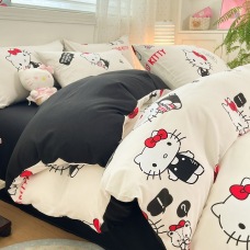 Sanrio Class a Cartoon Washed Cotton Four-Piece Set for Kidsren's Student Dormitory Bunk Bed Bed Sheets Three-Piece Set Single Quilt Cover