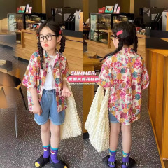 Children's Shirt 2024 Summer Short Sleeve Design-Oriented Niche Top Loose Casual Cool Jacket