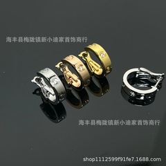 卡家V金高版本螺丝钉耳拍耳钉女士钉纹带钻耳扣式耳环厂家直销