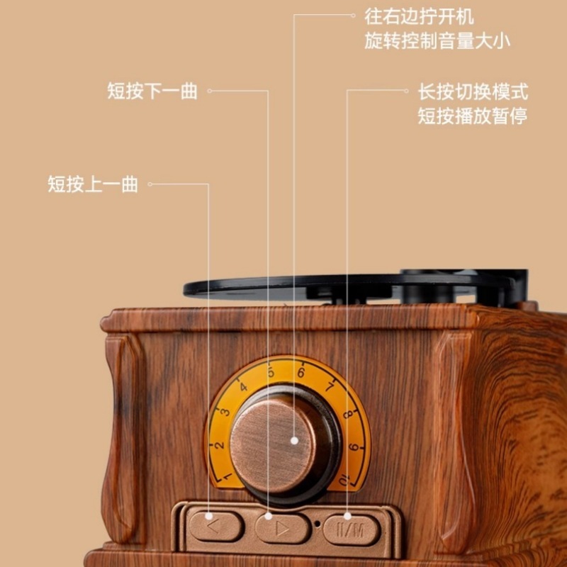 跨境新款复古蓝牙音响摆件留声机式收音机低音炮小音响蓝牙音箱|undefined