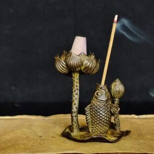 Vintage old lotus leaf lotus carp leaping dragon gate ornaments pond artistic conception lotus backflow incense holder ornaments