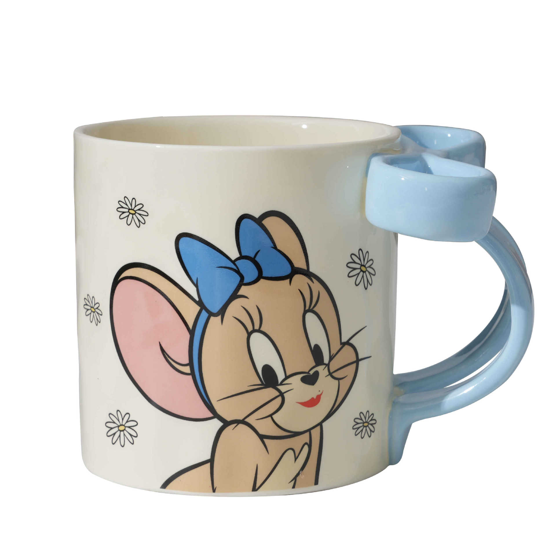 Gato y ratón tazas de marca de dibujos animados encantadores copas de agua tazas de cerámica domésticas tazas de café de oficina de alto valor facial