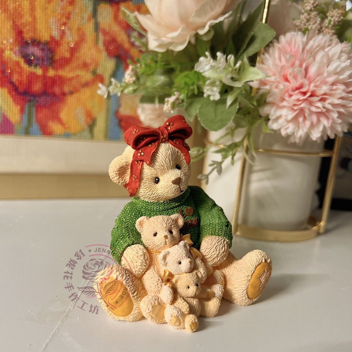 Oso de Peluche de la Serie Bear Hug Cherish, Muñeco de Yeso con Base Blanca, Juguete para Colorear DIY Hecho a Mano, Regalo para Novio/Novia, Decoración