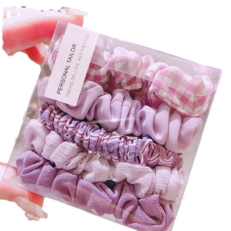 8158 5-pieza grande intestino pelo banda Corea del Sur pequeño fresco Plaid rayas simple tela pelo banda cuerda de goma coreana