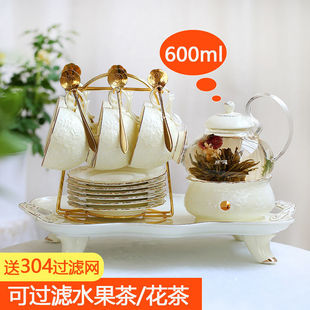 British Afternoon Tea Tea Set European Flower Tea Flower Tea Cup Set Ceramic Glass Candle Teapot